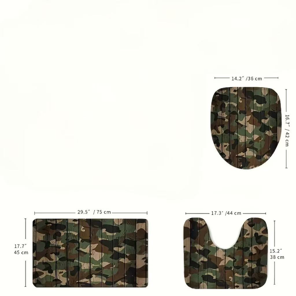 Camo Pattern Set - Camouflage houtnerf badkamermatten 3-delige set, vintage
