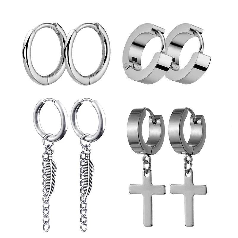 Street Fashion Earrings - 4 Paar Punk Stalen Kleur Roestvrij