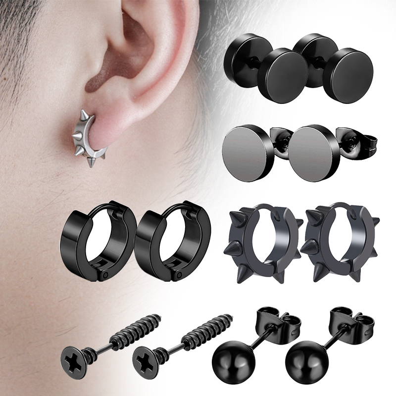 Street Fashion Earrings - 6 Pairs Zwart Unisex Oorbellen Set