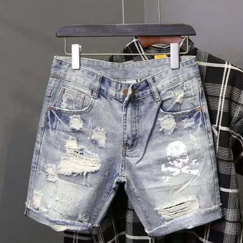Street Fashion Jeans Men - Zomer Heren Versleten Kraal Gat Bedelaar