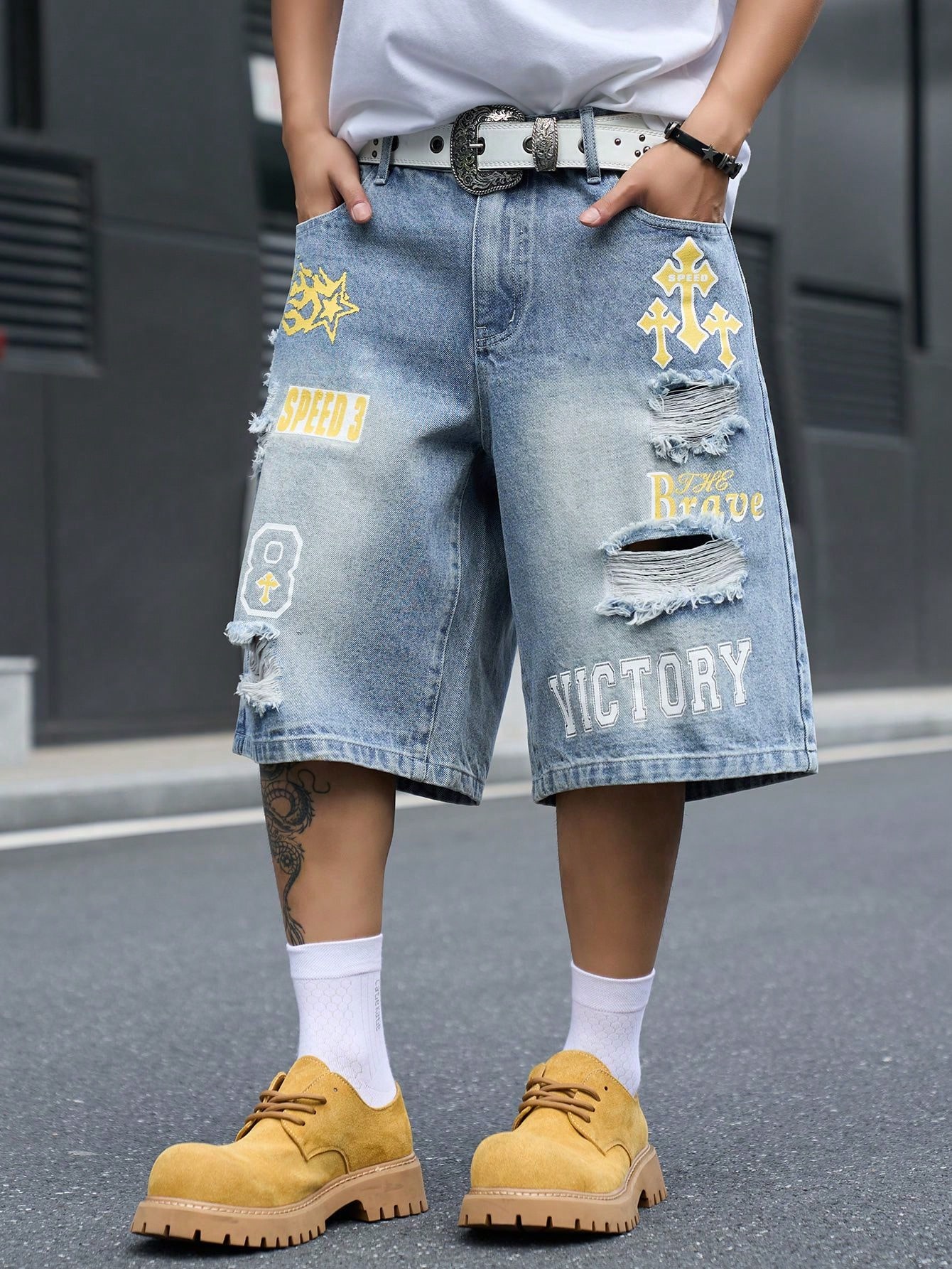 Loszittende denim bermudashort - Street Fashion Jeans Men recensie en prijs