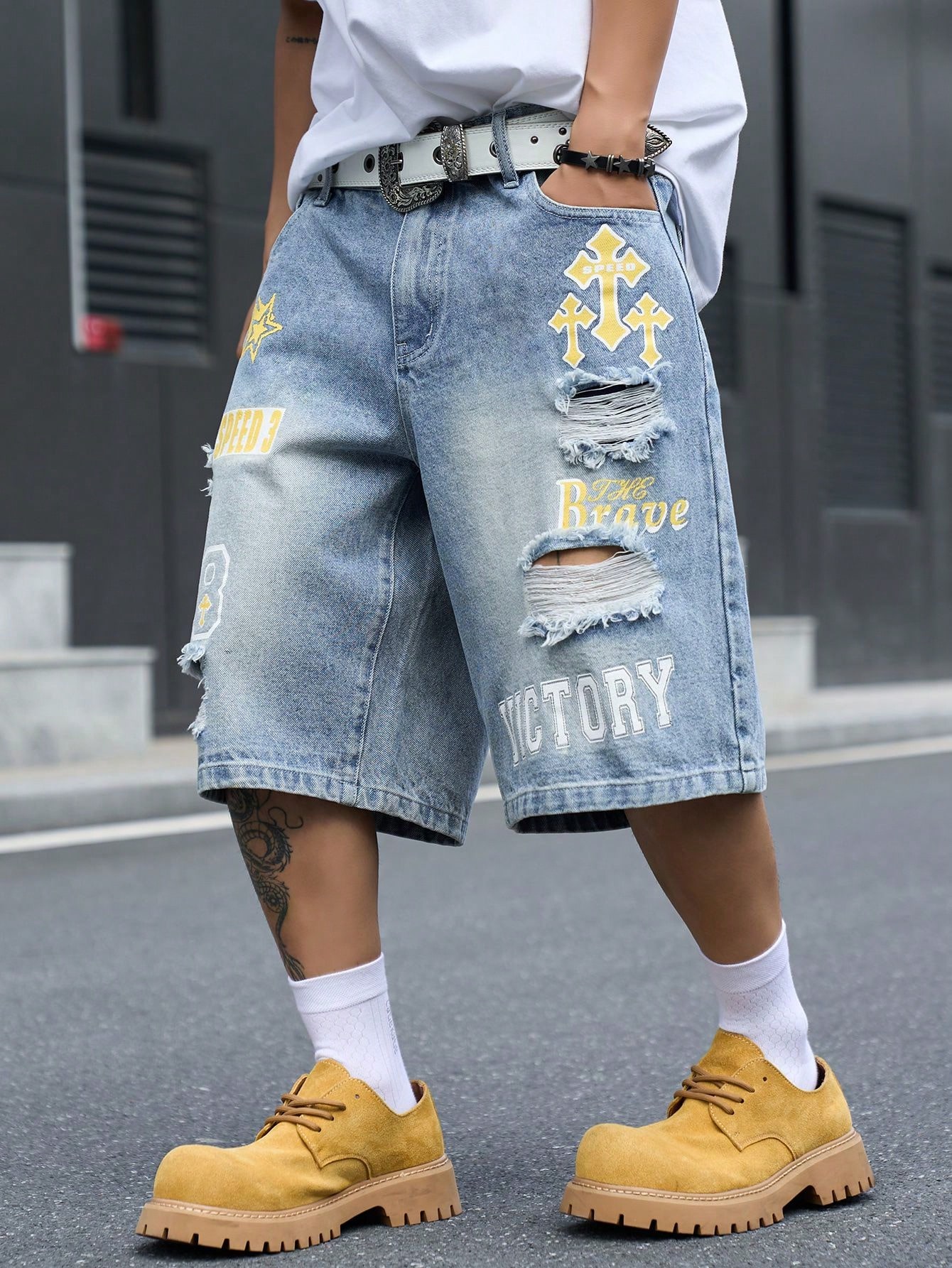 Loszittende denim bermudashort - Street Fashion Jeans Men recensie en prijs